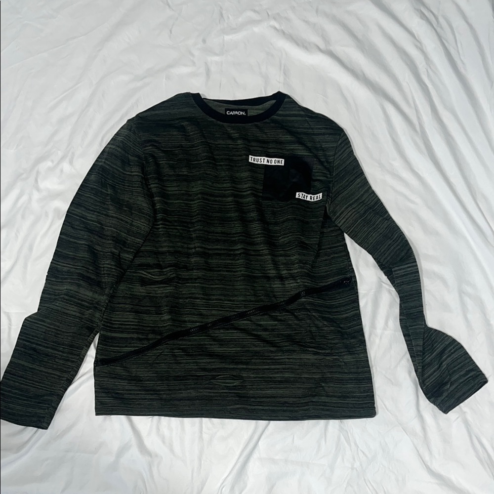 Carbon Black and Gray Long Sleeve distressed Men's Shirt Size Small EUC